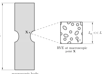 Figure 3.1: Schematic representation of an RVE at micro scale associated to a generic macro scale point.