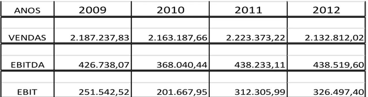 Tabela VII: Dados da actividade da Faria &amp; Irmão (2009/2012), em Euros                              