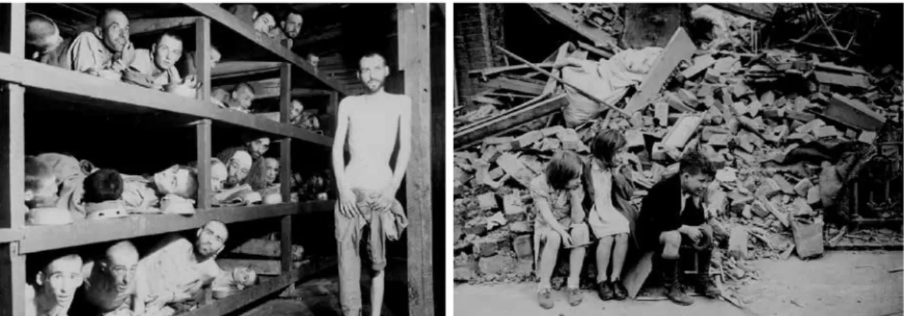 Fig. 14. À esquerda: fotografia de The Holocaust, Pvt. H. Miller, Alemanha, 1945; à direita: fotografia de Battle   of Britain, Londres, 1940.