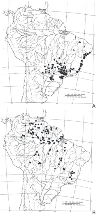 Figura 6. Mapas de distribuição geográfi ca de espécies de Leptolobium Vogel 