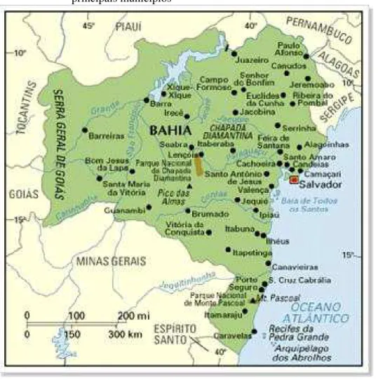 Figura  02  -  Mapa  do  estado  da  Bahia  com  destaque  para  a  localização  dos  principais municípios 