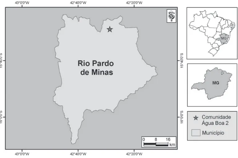 Figura 1. Localização da comunidade Água Boa 2, no município de Rio Pardo de Minas, norte do estado de Minas Gerais(MG).