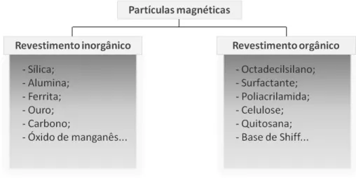 Figura  2.6.  Tipos  de  revestimento  do  núcleo  das  partículas  magnéticas.  Adaptada  da  ref