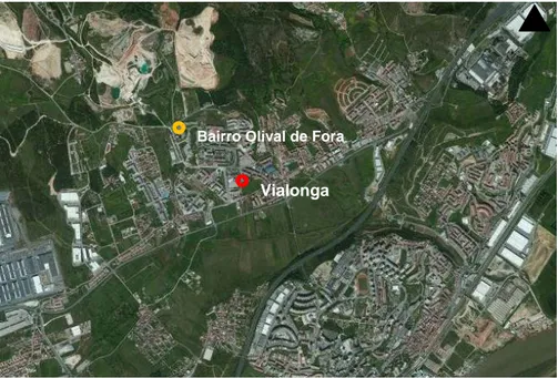 Figura 4 – Localização do Bairro Olival de Fora | Vialonga (fonte: www.bing.com/maps/, 2011) 