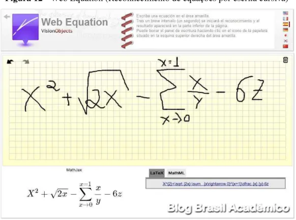 Figura 12 - Web Equation (Reconhecimento de equações por escrita cursiva) 