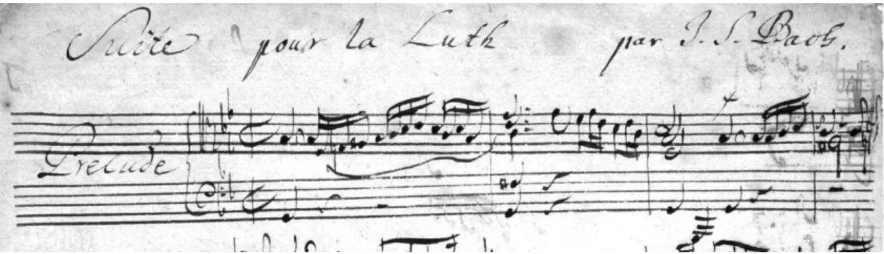 FIGURA  3:  Manuscrito  do  Prelúdio  da  Suíte  para  alaúde  BWV  995  (c.  1727)  de  Johann  Sebastian  Bach  (1685-1750)