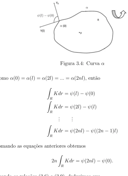 Figura 3.4: Curva α Como α(0) = α(l) = α(2l) = ... = α(2nl), ent˜ao Z R Kdr = ψ(l) − ψ(0) Z R Kdr = ψ(2l) − ψ(l) ..