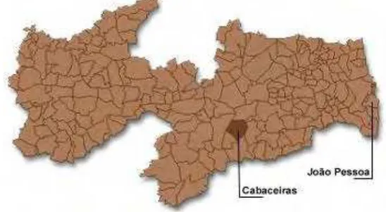 Figura 5: Mapa da Paraíba com a localização do município de Cabaceiras e de João Pessoa 
