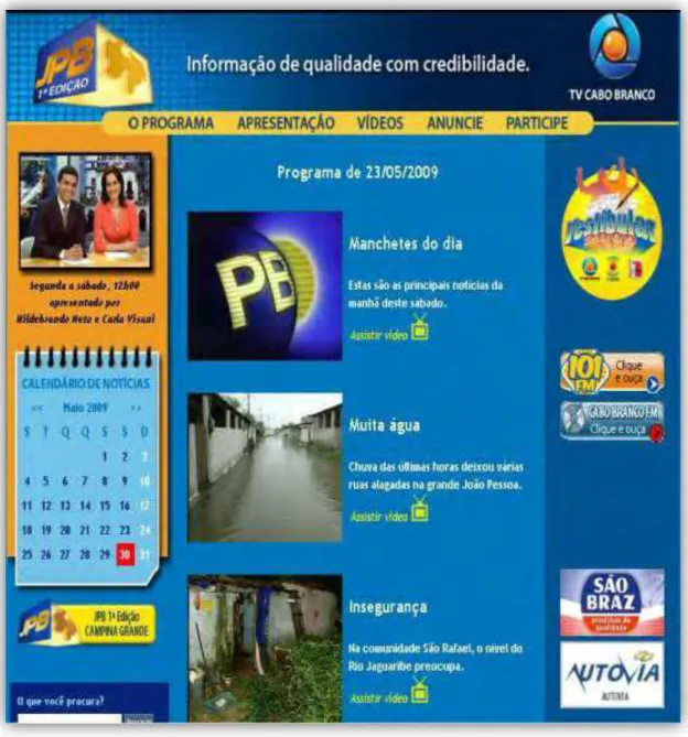 Figura 4 – Página do JPB 1ª Edição, veiculado pela TV Cabo Branco  Fonte: TV Cabo Branco