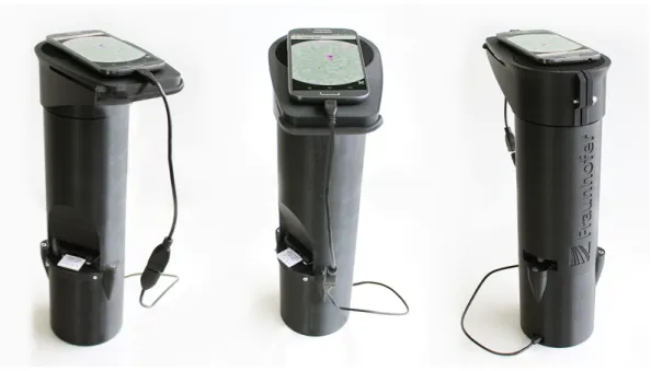 Figure 3.1: The µ SmartScope prototype, with smartphone attached and microscopic slide inserted.