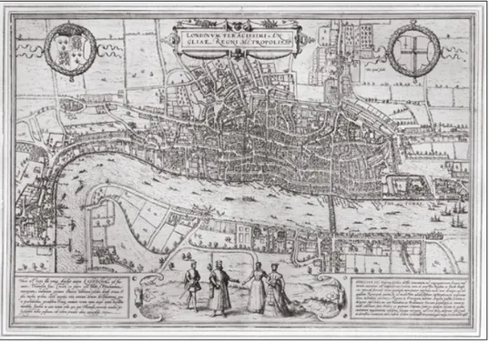 Fig. 1 – The City of London, c. 1550, in G. BRAUN and   F. HOGENBERG – Civitates Orbis Terrarum I (1572).