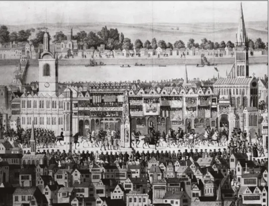 Fig. 6 – Edward VI’s Coronation Procession along Cheapside on 19 February 1547, the day before  his coronation
