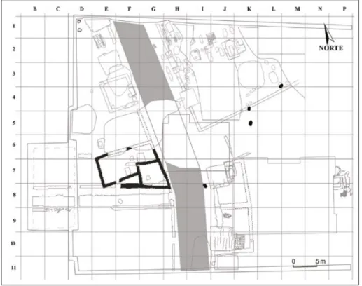 Fig. 1 – Plano da Fase V (estruturas e enterramentos assinalados a negro).