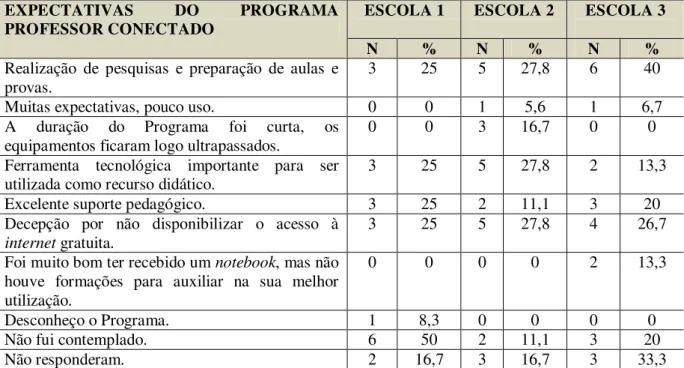 Tabela 12: Expectativas do Programa Professor Conectado. 