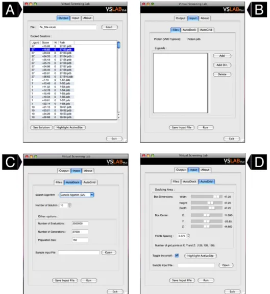 Figure  6:  Graphical  user  interfaces  available  in  vsLab.  A:  Main  interface.  B:  Input  file  interface
