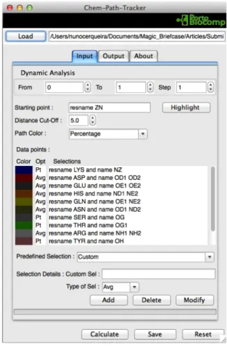 Figure 8: Chem-Path-Tracker’s Graphical User Interface (GUI) input tab. In this tab the user can set the parameters and  the selection to be applied in the pathways’ search.