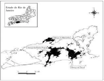 Figura 1. Mapa do  município do Rio de Janeiro e das principais serranias (fonte: Laboratório de Geotecnologias PUC-Rio).