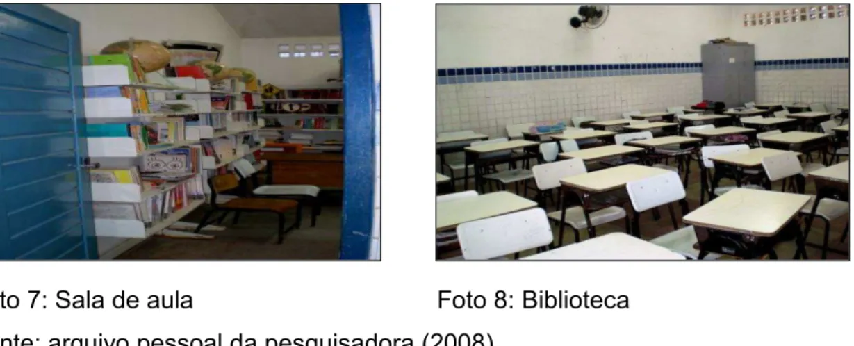 Foto 7: Sala de aula Foto 8: Biblioteca Fonte: arquivo pessoal da pesquisadora (2008).