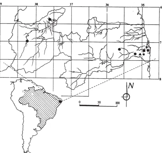 Figura 23. Mapa de distribuição das Loganiaceae na Paraíba, Brasil: Spigelia anthelmia L