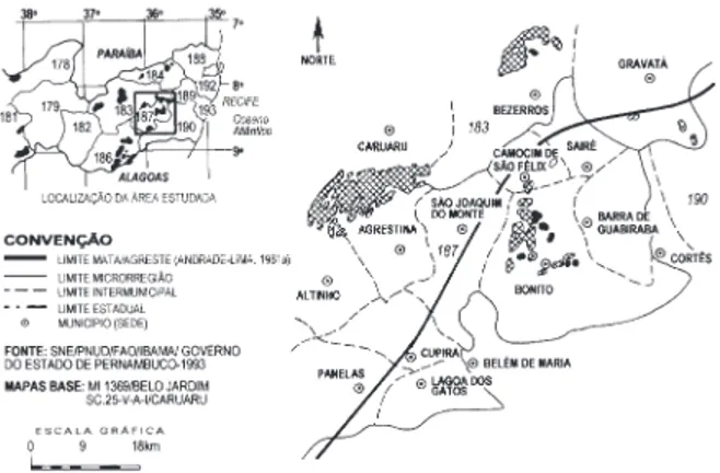 Figura 1. Localização dos remanescentes florestais no município de Bonito, PE, Brasil