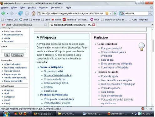 FIGURA 3: Página Principal do Site Wikipédia: a Enciclopédia Livre  FONTE: http://pt.wikipedia.org/wiki/P%C3%A1gina_principal (2009) 