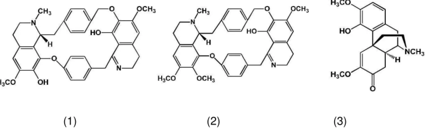 Figura 3: Estrutura química da warifteína (1), metilwarifteína (2) e milonina (3). 