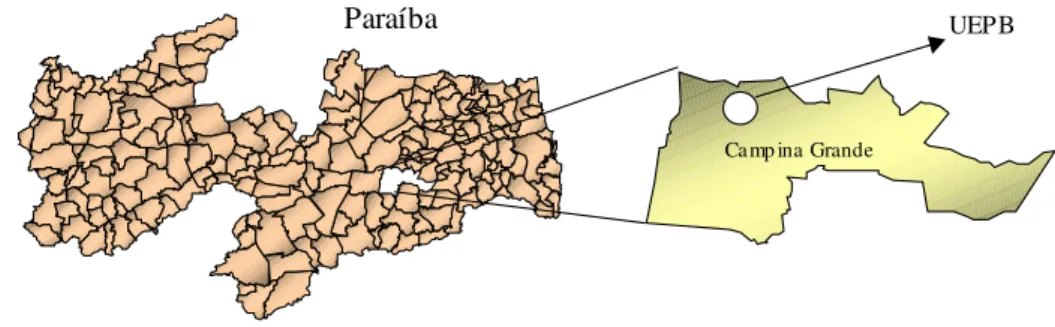 Figura 4- Localização geográfica da cidade de Campina Grande na Paraíba e da UEPB 