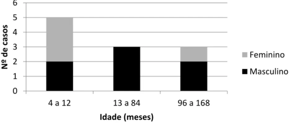 Gráfico  1.  Frequência  absoluta  das  idades  dos  pacientes  que  caracterizam  a  amostra  e  sua  distribuição por sexo