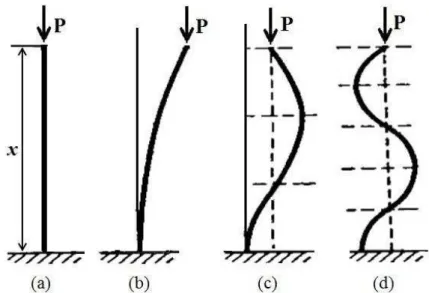 Figura 2.6 – Perda de estabilidade por flambagem. Adaptado de TIMOSHENKO, 1940,  p.185
