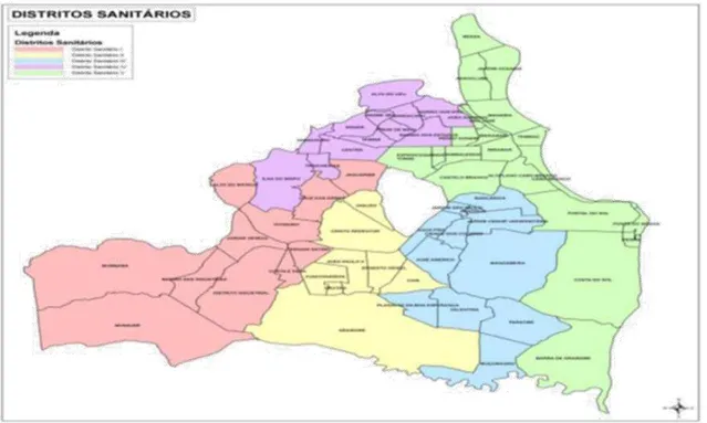 Figura  2  -  Mapa  de  João  Pessoa  com  demonstração  dos  bairros  divididos  em  cinco  distritos  sanitários