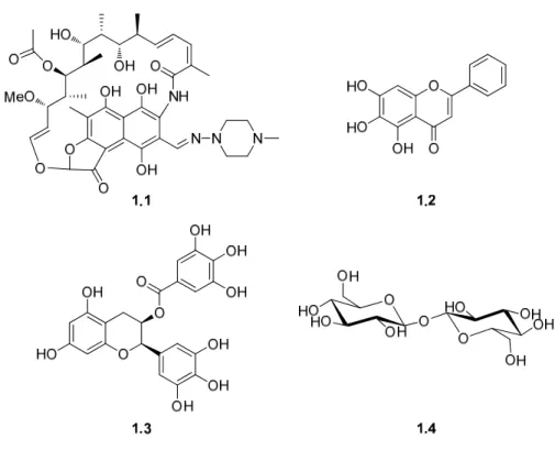 Figura 1.5. Exemplos de pequenas moléculas que interferem com a fibrilhogénese da α-sin