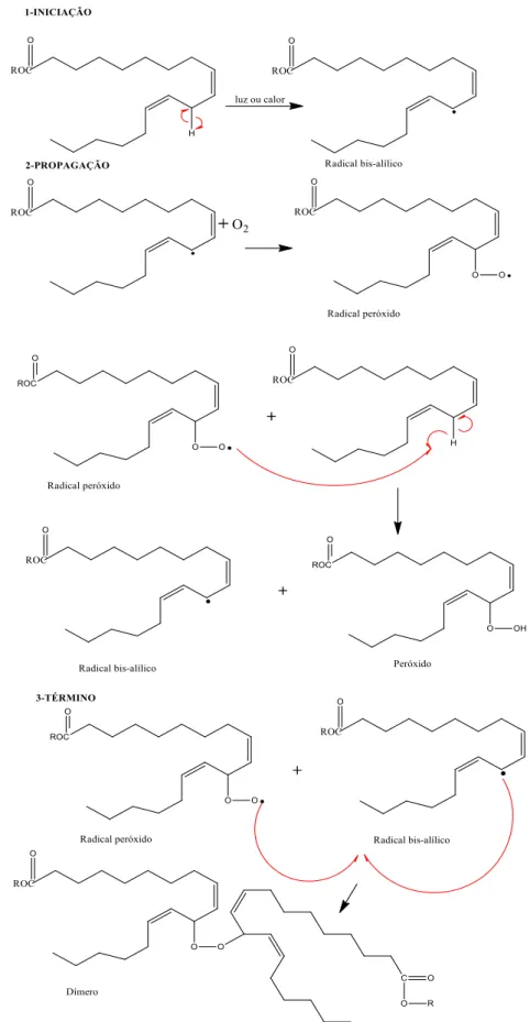 Figura 9 –  Mecanismo de auto oxidação Ácido Linoléico segundo o mecanismo  geral.