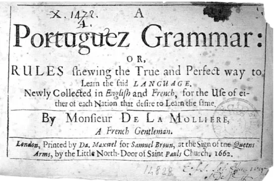 Ilustração 1 - Folha de rosto da Gramática de De la Mollière  A estrutura da gramática de De La Mollière (1622) 