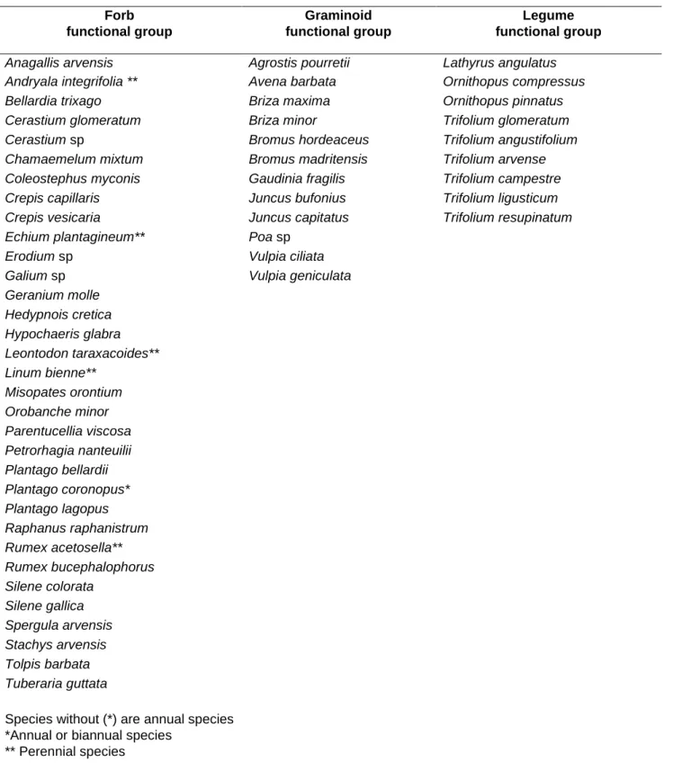 Table S1 List of plant species present in our experiment for each functional group. 
