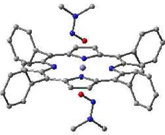 Figura 4: Estrutura do complexo catiônico (TPP)Fe[ONN(CH 3 ) 2 ] 2 + . Átomos de hidrogênios foram omitidos  para maior clareza 