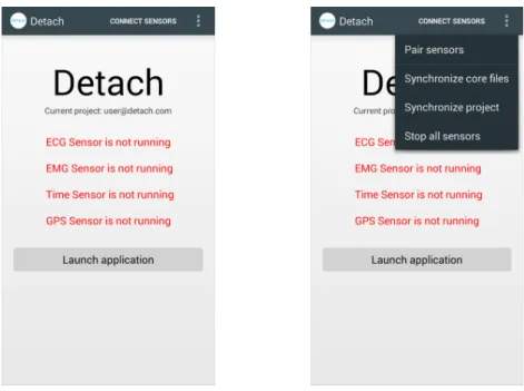 Figure 12: DETACH Mobile status screen (left), DETACH Mobile menu options (right)