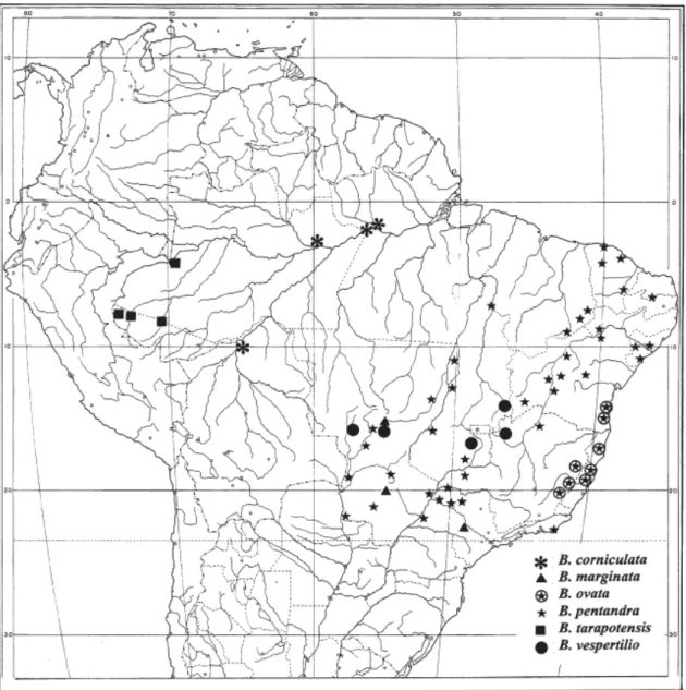 Figura I.1. Distribuição geográfica de espécies de Bauhinia no Brasil (VAZ e TOZZI,  2005) 