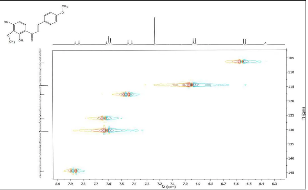 Figura 25: Expansão do espectro de RMN  H x  C – HMQC em CDCl 3  (500 MHz) de TF-01 