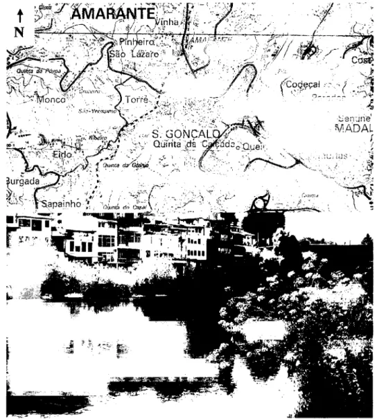 Figura 7 — Localização geográfica e aspecto geral da estação de amostragem de  Amarante (adapt, da Carta Militar 113 do IGeoE) 