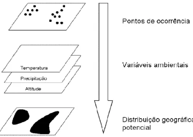 Figura  1:  Esquema  mostrando  os  elementos  básicos  da  modelagem  de  nicho ecológico