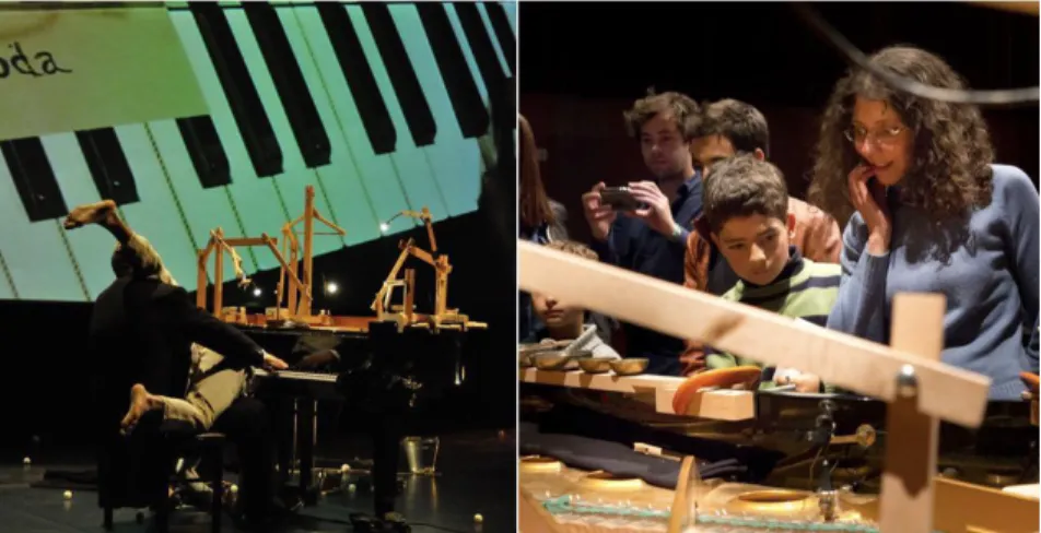 Figure 1. Aspects of Anatomia do Piano: left, final moments of the performance; right, audience  approaching the piano after the performance.