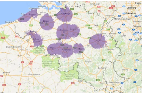 Figure 2.5: Belgium LoRaWAN coverage in 2016.