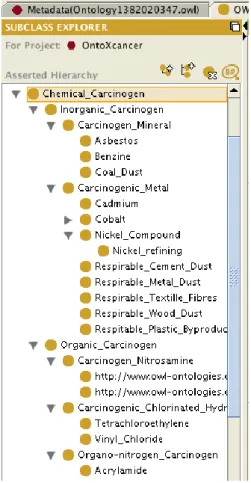 Figura 19 - Excerto do OntoXcancer onde é evidenciado a organização hierárquica da  Classe  “Chemical Carcinogen”