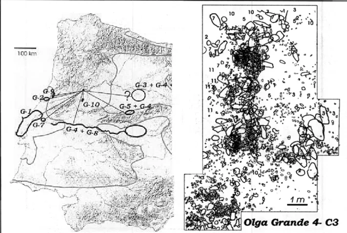 Fig. 5 -répartition  des silex de Ia couche 3 de alga  grande 4 et origines géographiques.