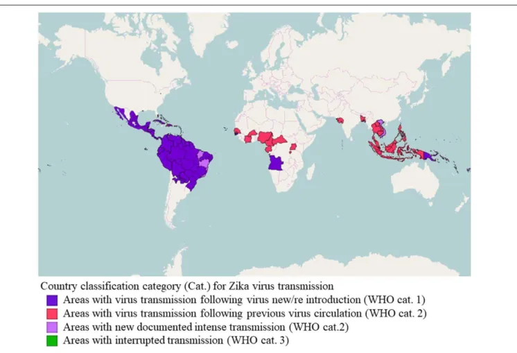 FIGURE 1 | Classification of countries and territories regarding vector-borne Zika virus transmission