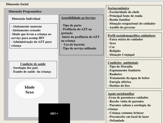 Figura 1  Construção do modelo teórico para investigação das dimensões de vulnerabilidade  de crianças no contexto familiar do HIV/aids