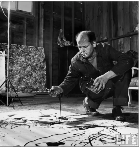 fig. 9  Jackson Pollock painting in his Springs, NY Studio, 1949  Dripping tecnique                                           