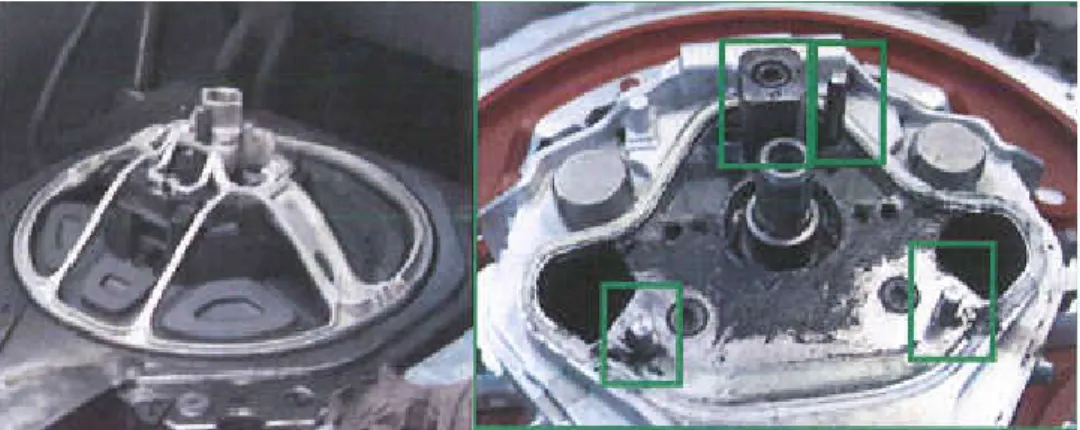 Figura 2-3 – Colocação do aro no molde e pormenor das guias para alinhamento do volante em relação ao molde 