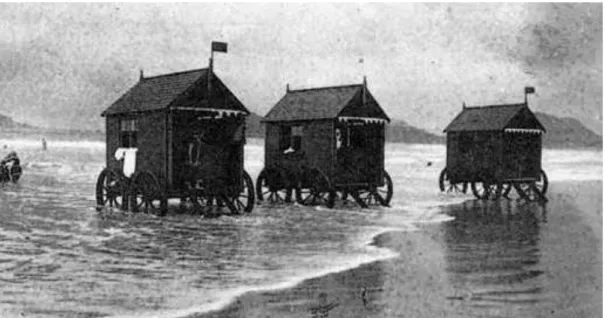 Figura 10. Cabines móveis utilizadas durante os banhos de mar na praia do Guarujá em 1887