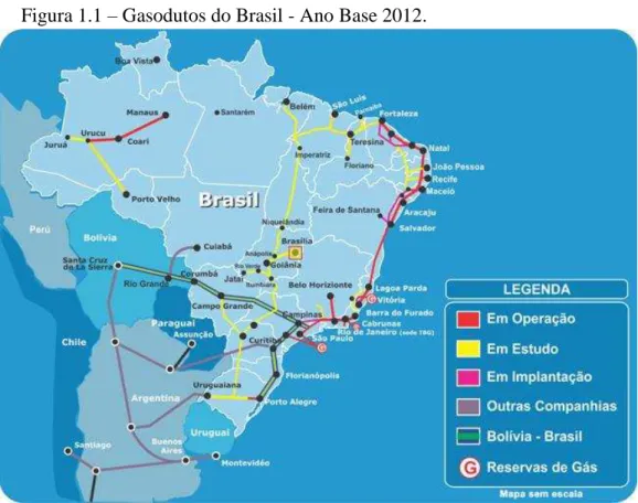 Figura 1.1  –  Gasodutos do Brasil - Ano Base 2012. 